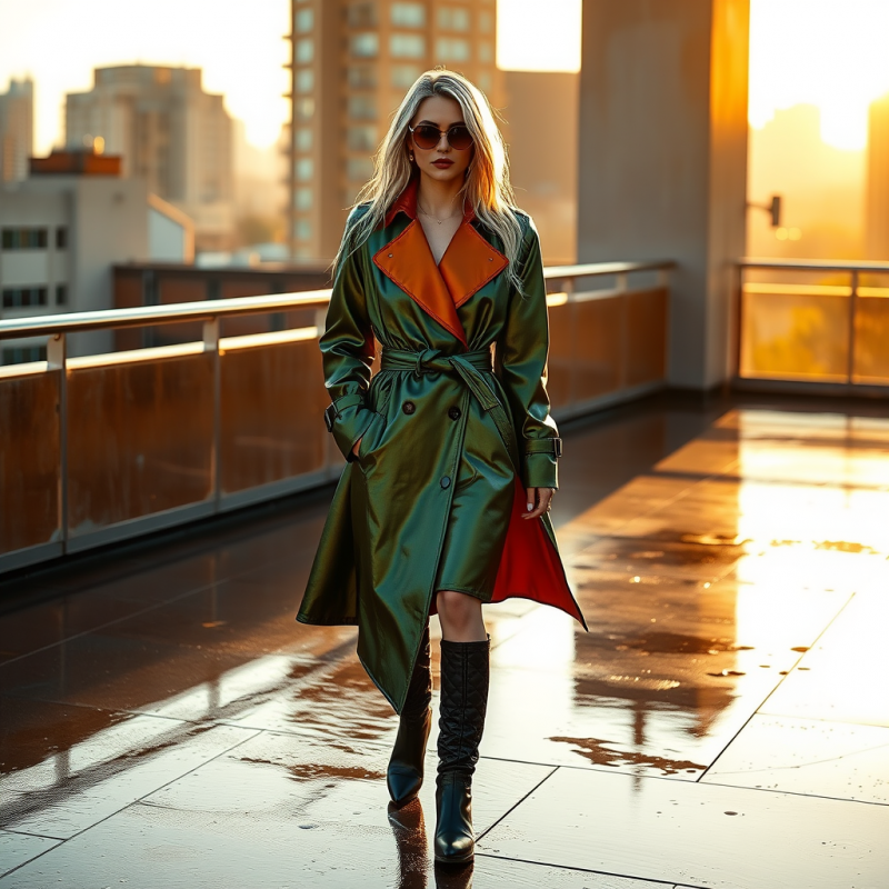 Model with Silver-blue Metallic Hair Streaks Stands Mid...