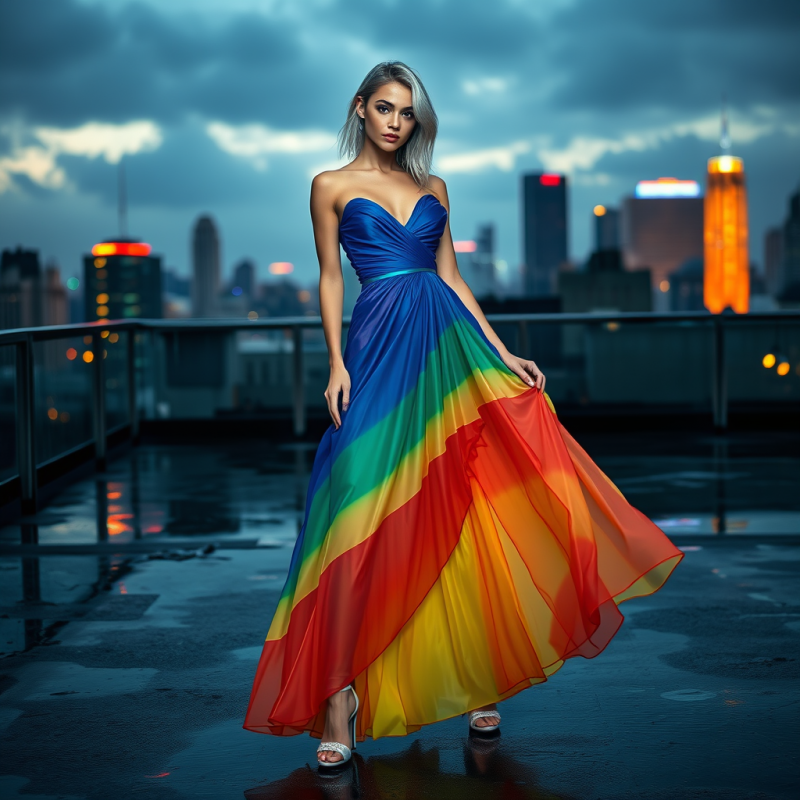 Model with Silver Metallic Hair and Glowing Skin Wears ...