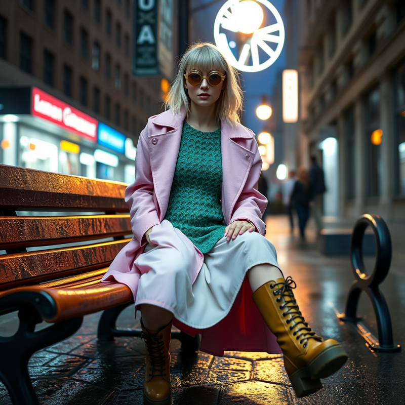 Model with Silver-streaked Hair Sits Mid-stride on a Ra...