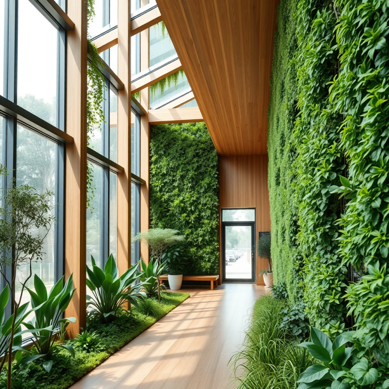 Modern Sustainable Building with Living Green Walls and N...