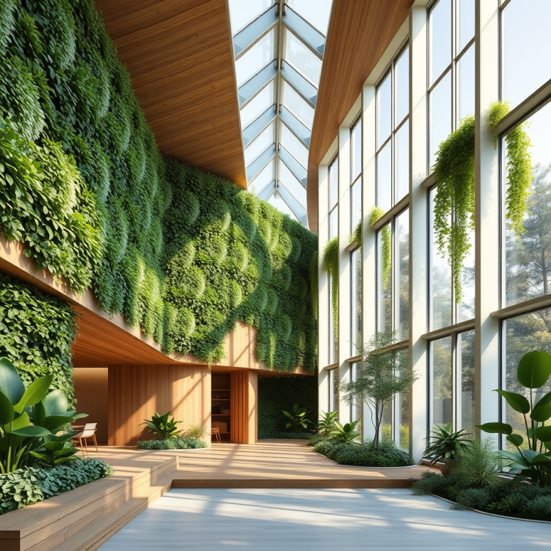 Modern Sustainable Building with Living Green Walls and N...