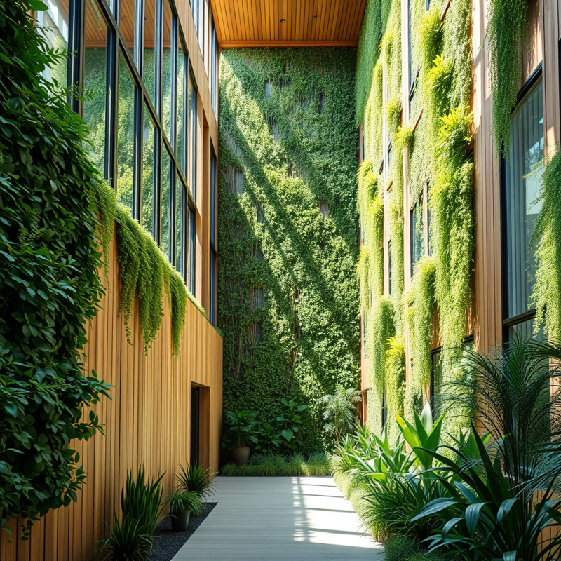 Modern Sustainable Building with Living Green Walls and N...