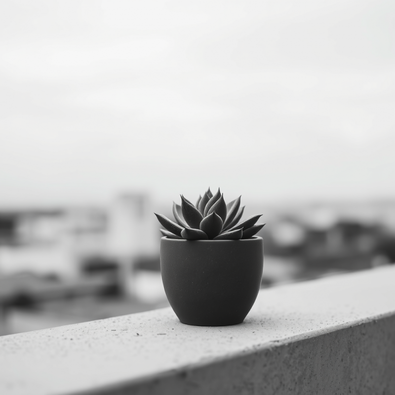 Monochrome Image of a Small Succulent in a Matte