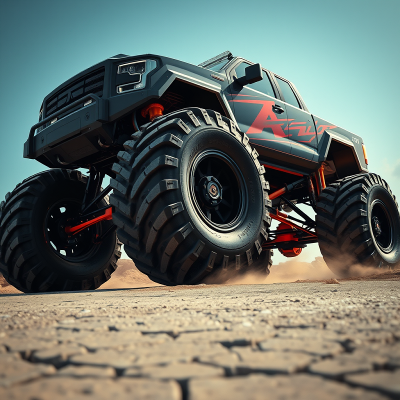 Monster Truck Roaring Through Desert Terrain