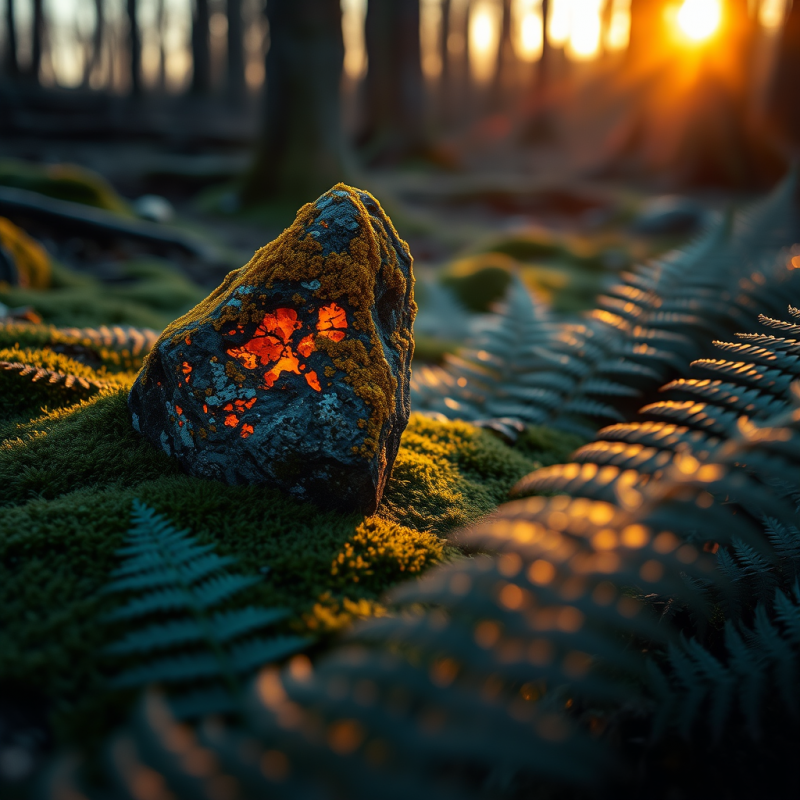 Moss-covered Rock with an Internal Glowing Orange