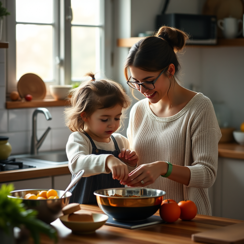 Mother and Child Cooking Together in Kitchen Bonding Moment