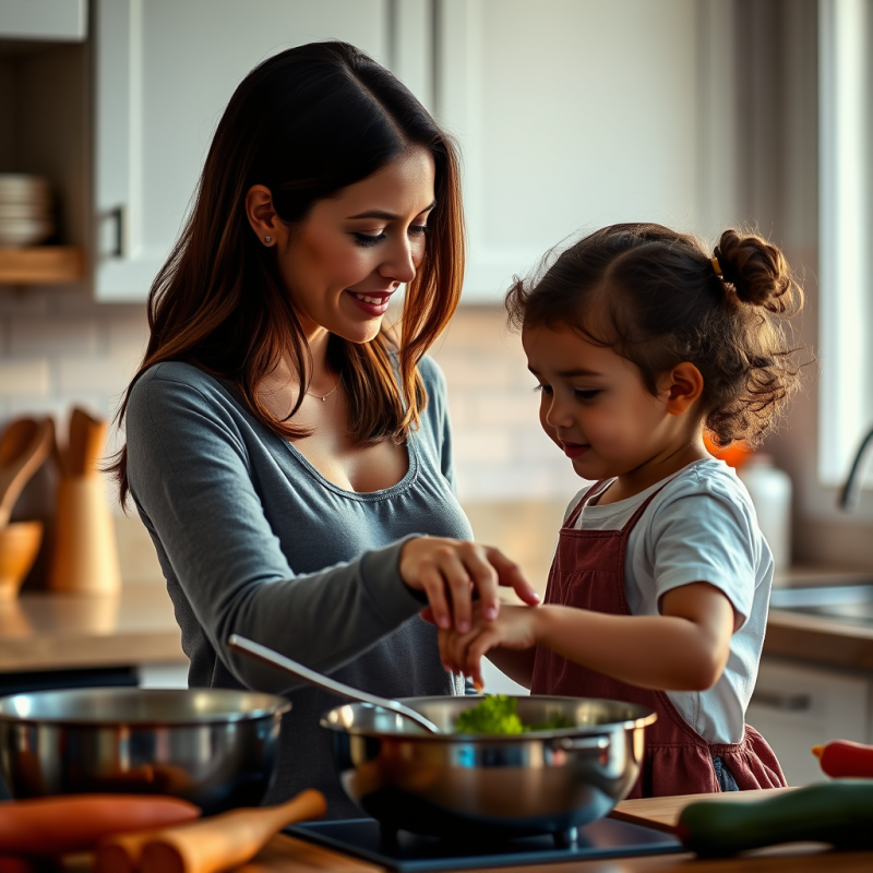 Mother and Child Cooking Together in Kitchen Bonding Moment
