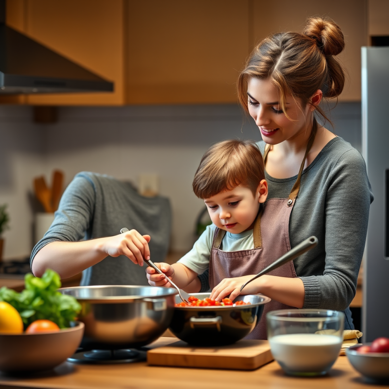 Mother and Child Cooking Together in Kitchen Bonding Moment