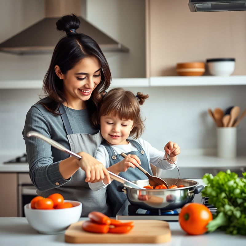 Mother and Child Cooking Together in Kitchen Bonding Moment