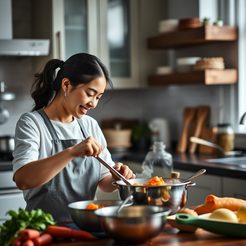Mother and Child Cooking Together in Kitchen Bonding Moment