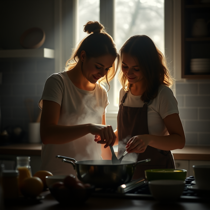 Mother and Child Cooking Together in Kitchen Bonding Moment