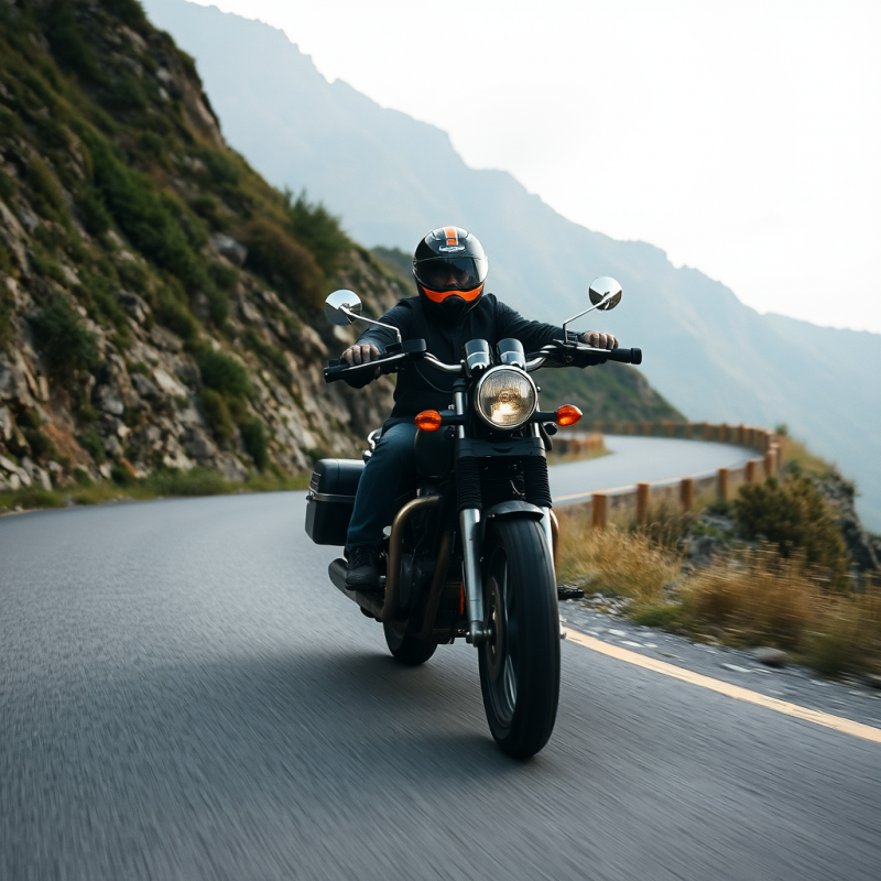 Motorcycle on Winding Mountain Road Adventure