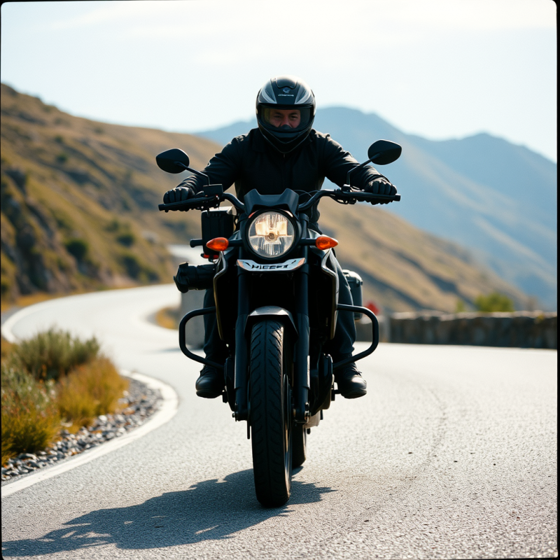 Motorcycle on Winding Mountain Road Adventure