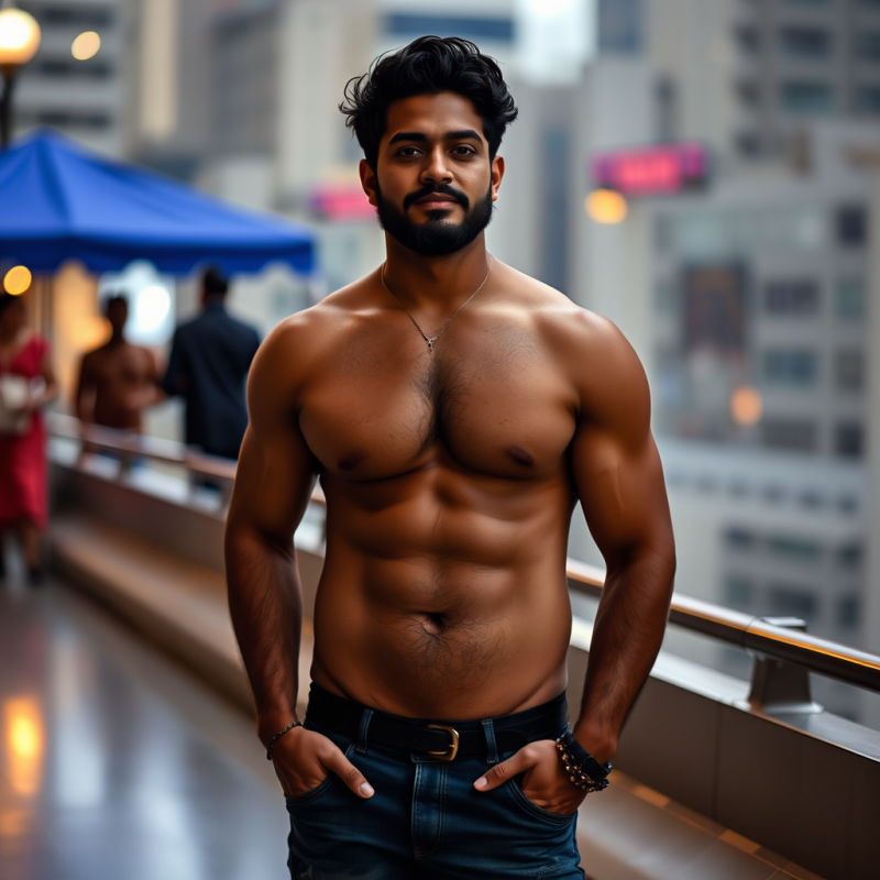 Muscular Man in City Rooftop Portrait