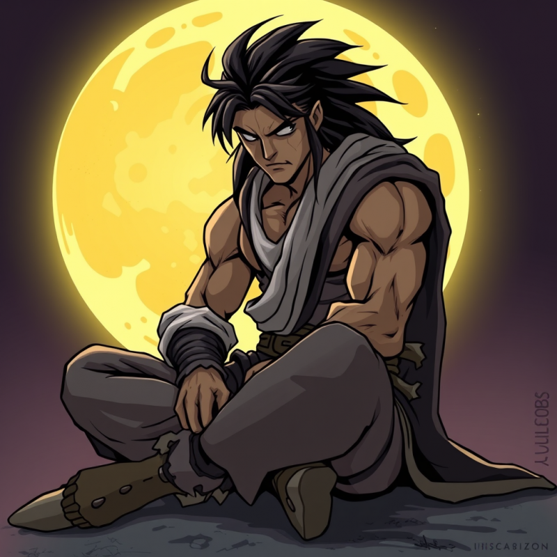 Muscular Warrior Under Golden Moon