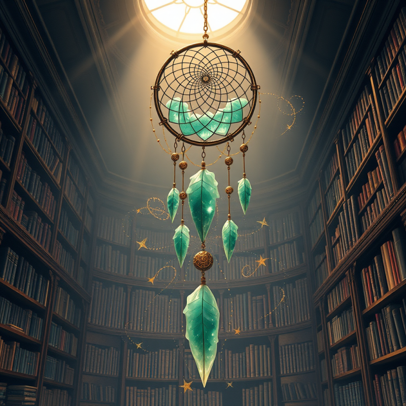 Mystical Dreamcatcher with Glowing Teal Leaves Hangs