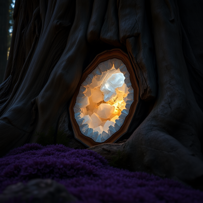 Mystical Glowing Crystal Formation Nestled Within