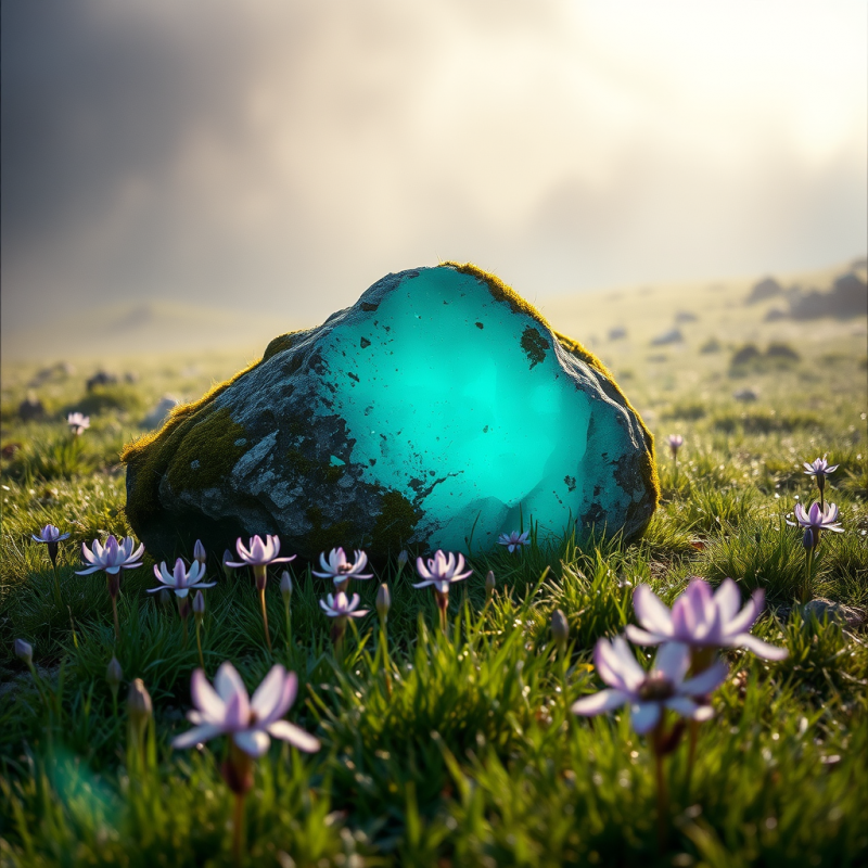 Mystical Glowing Emerald Stone Nestled in a Grassy