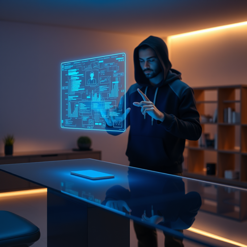 Neon-blue-hued Ai Assistant Hologram Hovers Mid-air Abo...