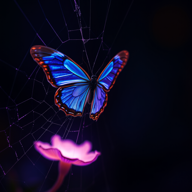 Neon-blue Morpho Butterfly with Iridescent Wings Rests ...