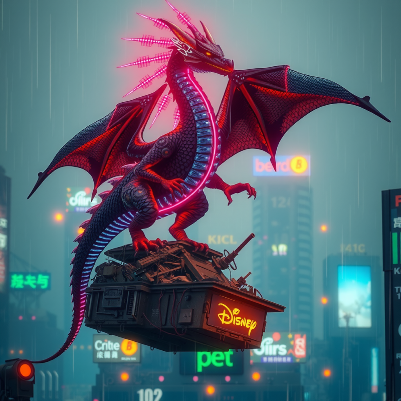 Neon-drenched Cyberpunk Dragon