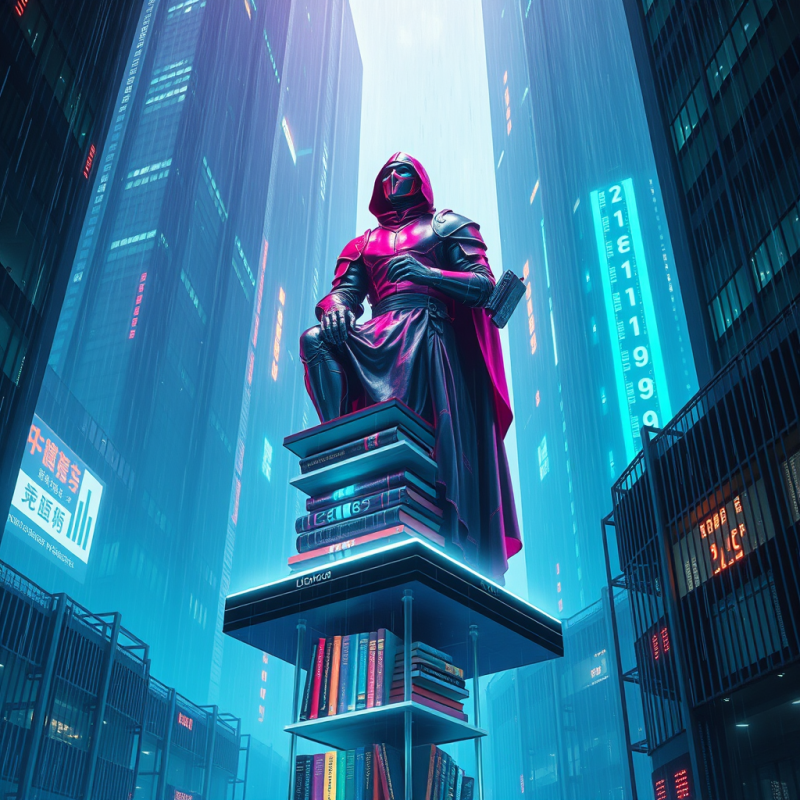 Neon-drenched Cyberpunk Librarian