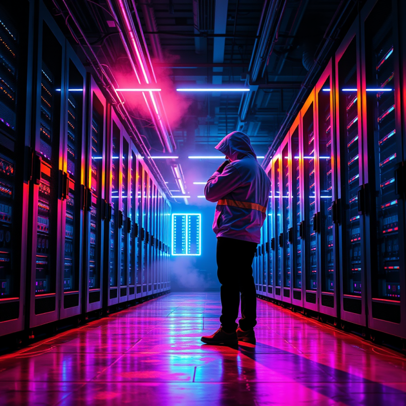 Neon-drenched Server Farm at Midnight