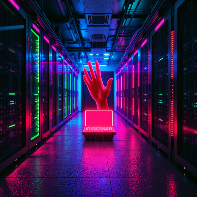 Neon-drenched Server Rack Glows Ultraviolet and Magenta...