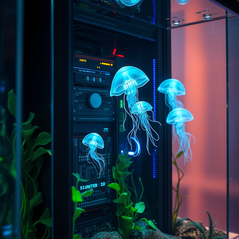 Neon-drenched Server Rack Nestled Inside a Transparent ...