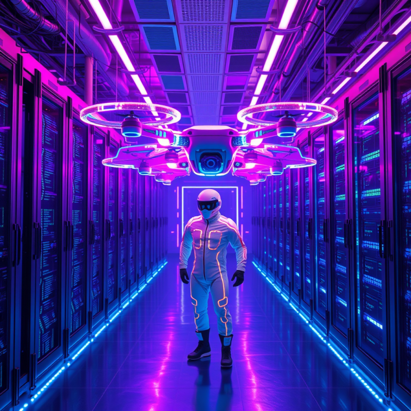 Neon-lit Cyberpunk Lab Where a Person in a Glowing Holo...