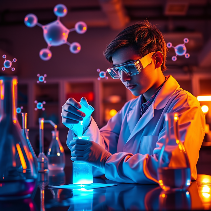 Neon-lit High School Science Lab at Midnight