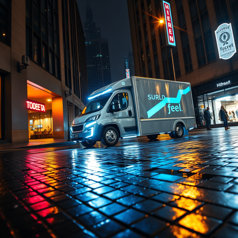 Neon-lit Hydrogen Fuel Cell Delivery Truck Glides Silen...