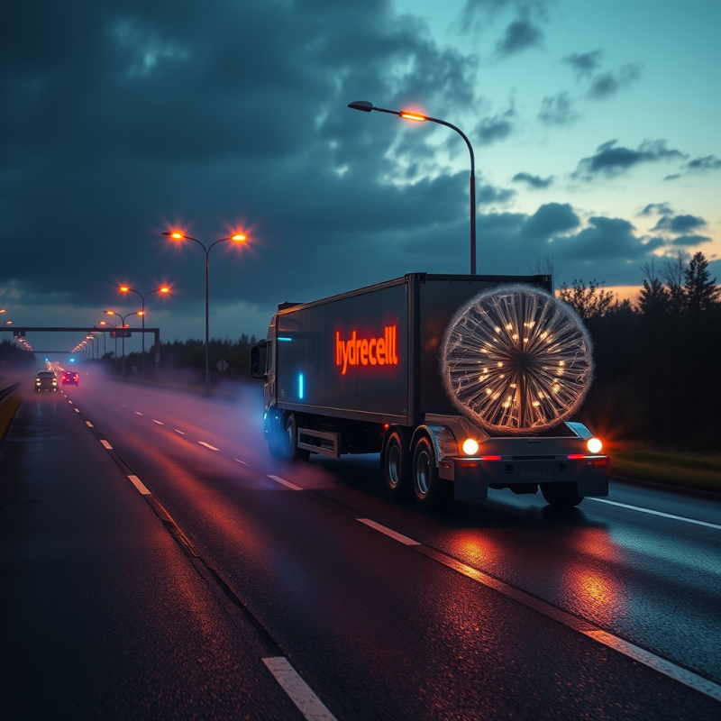 Neon-lit Hydrogen Fuel Cell Truck Glides Silently Along...