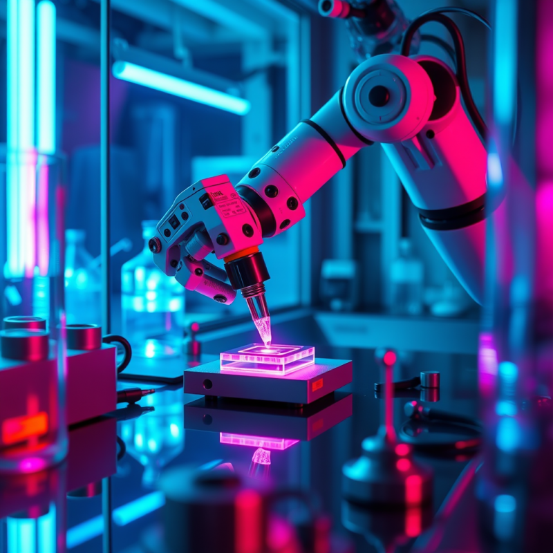 Neon-lit Lab at Midnight Where a Robotic Arm Delicately...