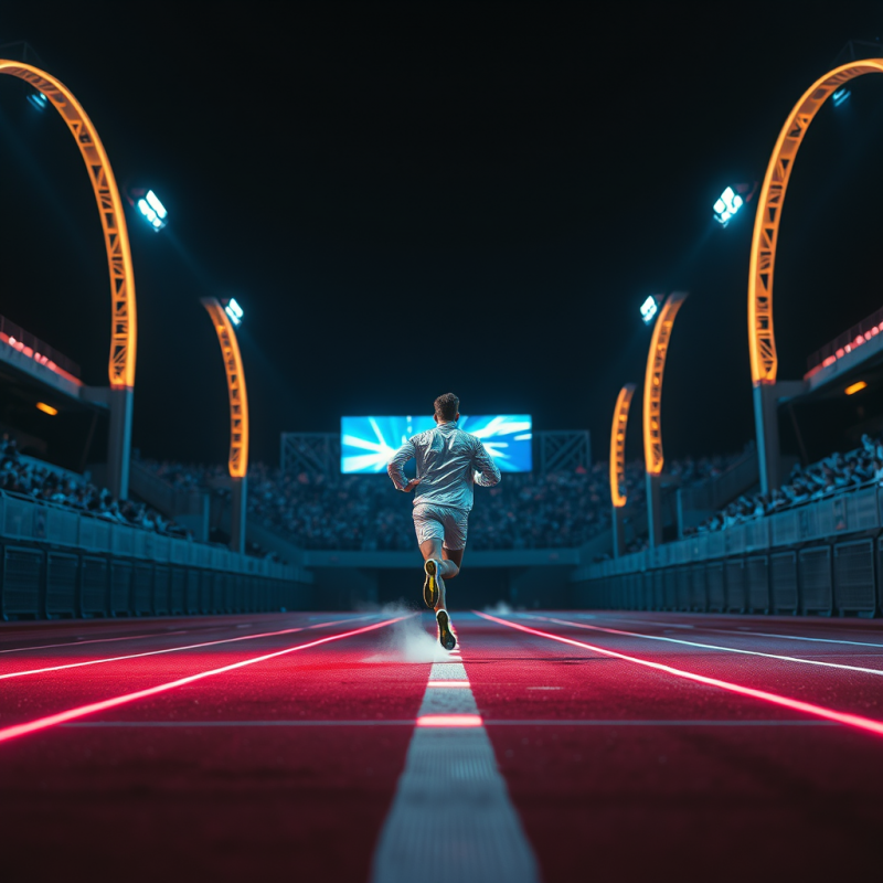 Neon-lit Midnight Track at a Futuristic Stadium