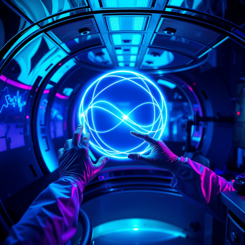 Neon-lit Quantum Entanglement Visualization Projected O...