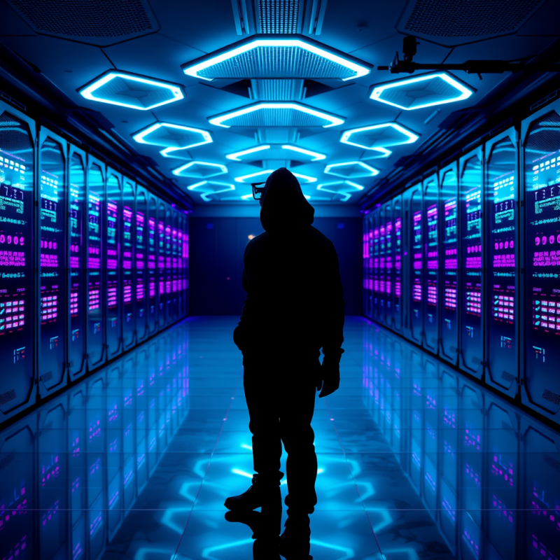 Neon-lit Underground Data Center with Hexagonal Server ...