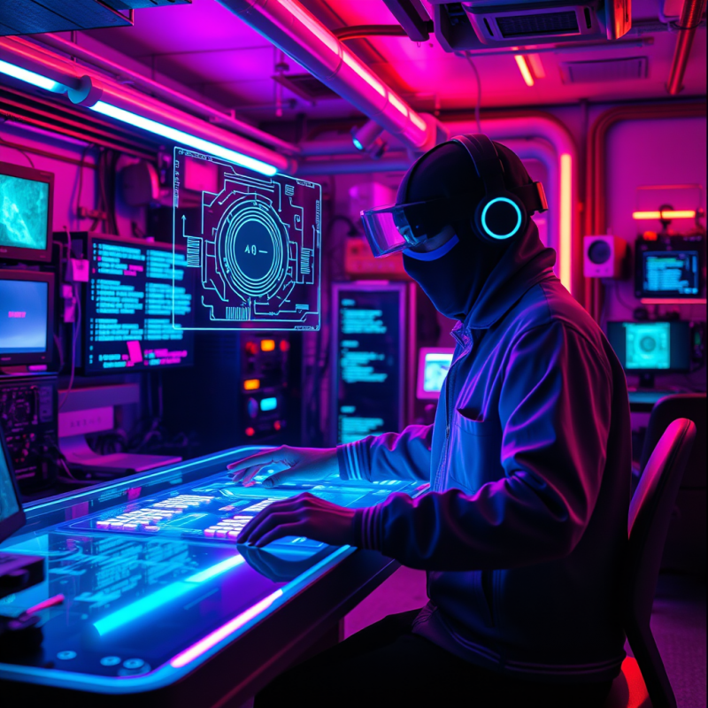 Neon-lit Underground Lab Where a Masked Developer in a ...