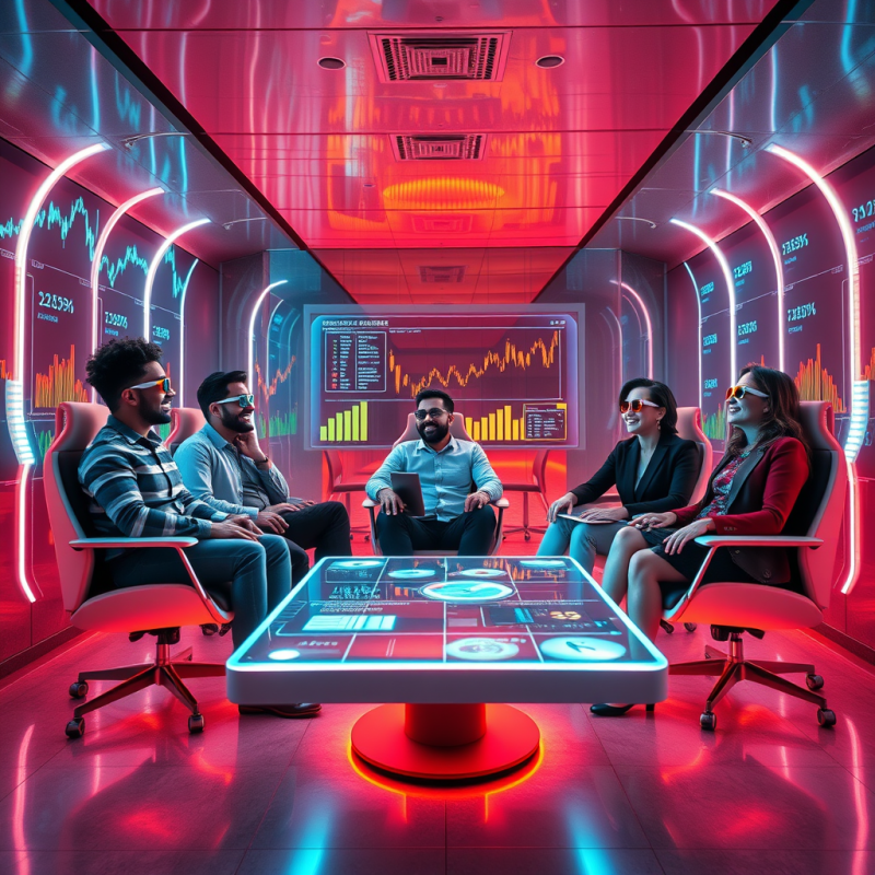 Neon-lit Underground Startup Bunker with Mirrored Walls...