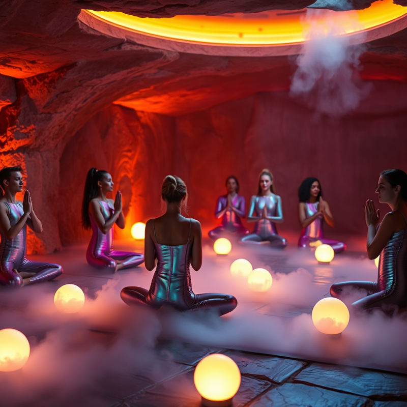 Neon-lit Underground Wellness Studio at Midnight