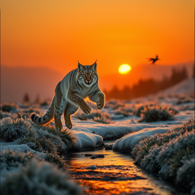 Neon-orange Sunset Casts Long Shadows Across a Misty Al...