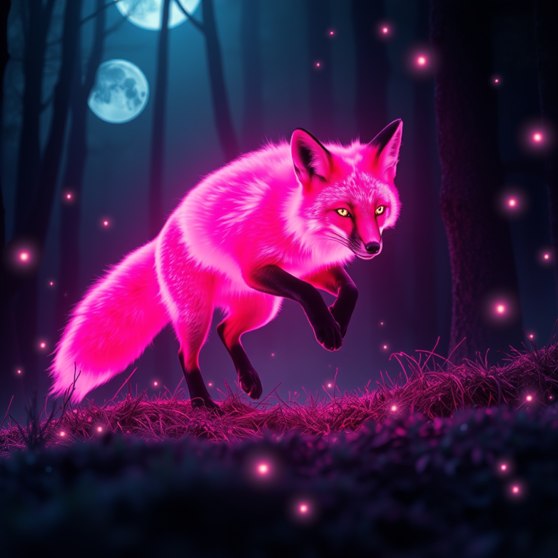 Neon-pink Bioluminescent Fox