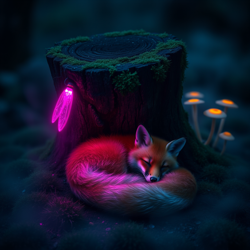 Neon-pink Firefly Drapes Itself Over a Mossy Tree Stump...