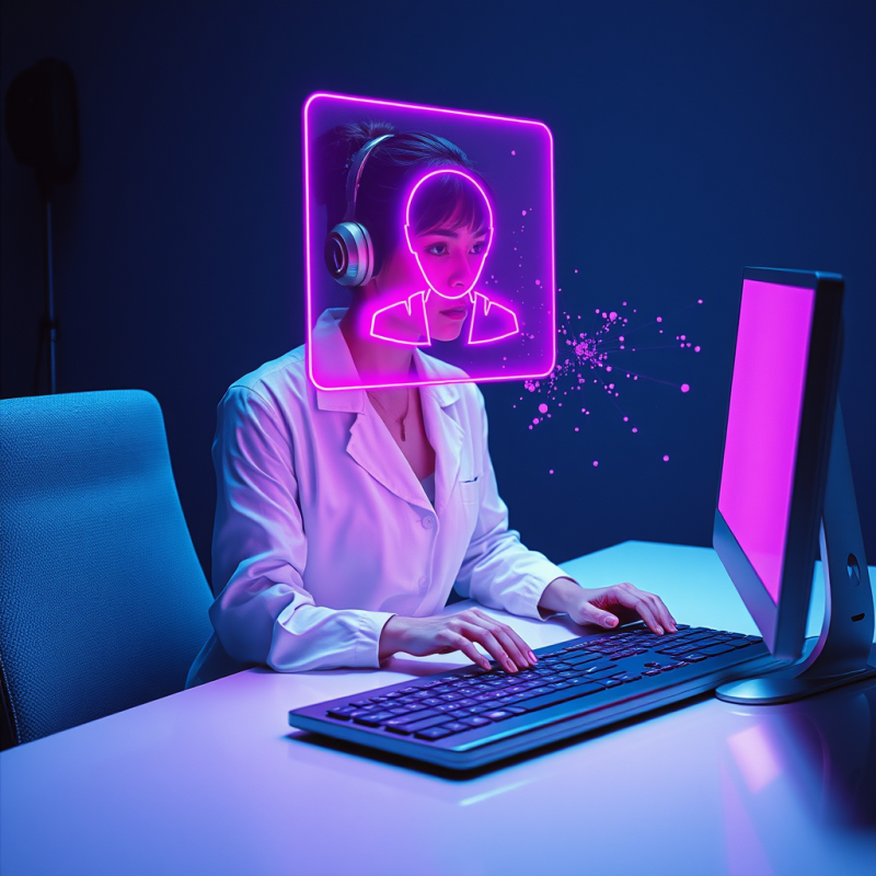 Neon-pink Holographic Ai Assistant Floats Mid-air Above...