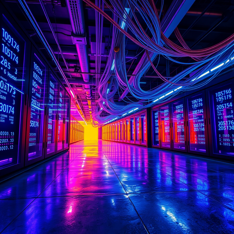 Neon-purple-lit Underground Server Farm with Translucen...