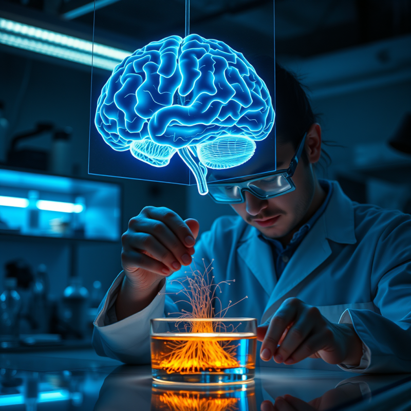 Neuroscientist in a Dimly Lit Lab