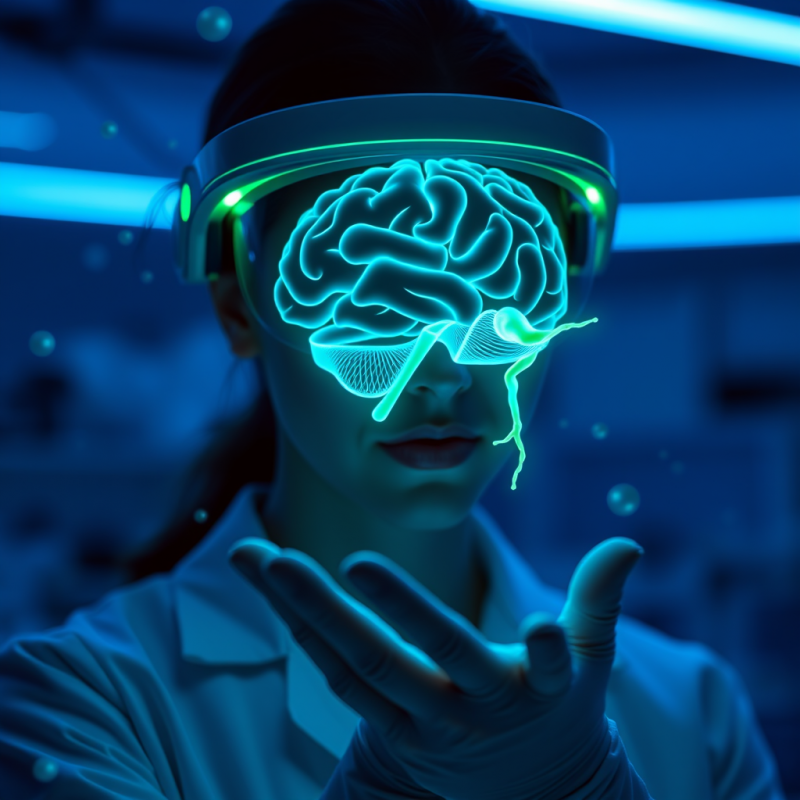 Neuroscientist in a Neon-blue Dimmed Lab