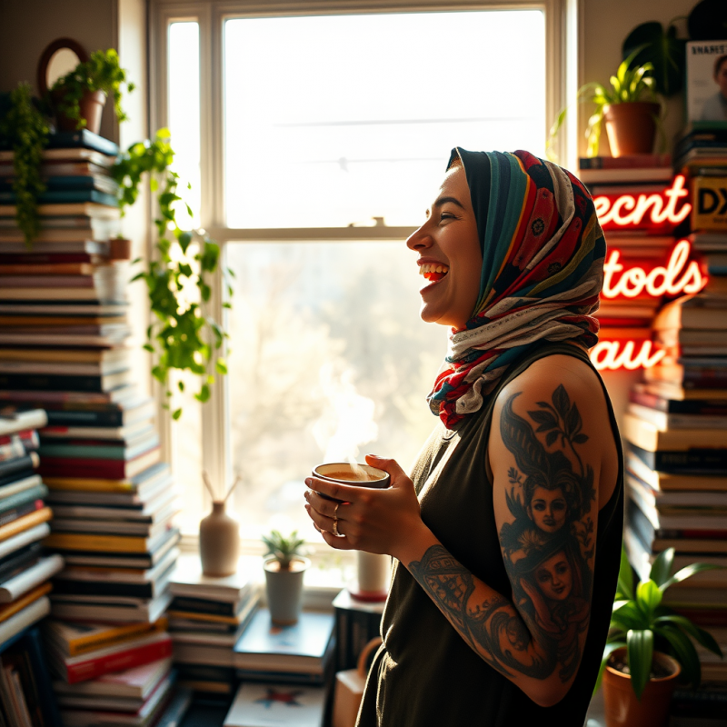 Non-binary Person with Tattoos and a Vibrant