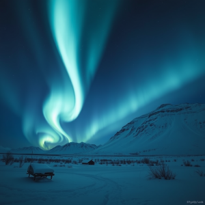 Northern Lights Aurora Dancing Over Snowy Landscape