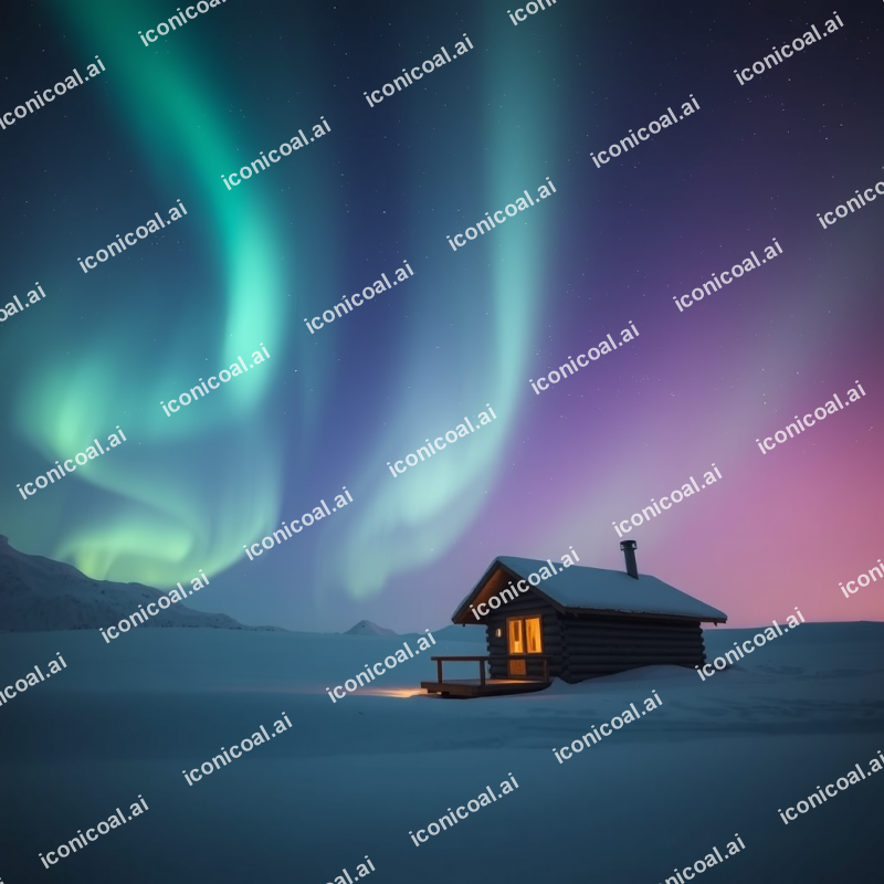 Northern Lights Cabin In Snow Winter Travel Magic